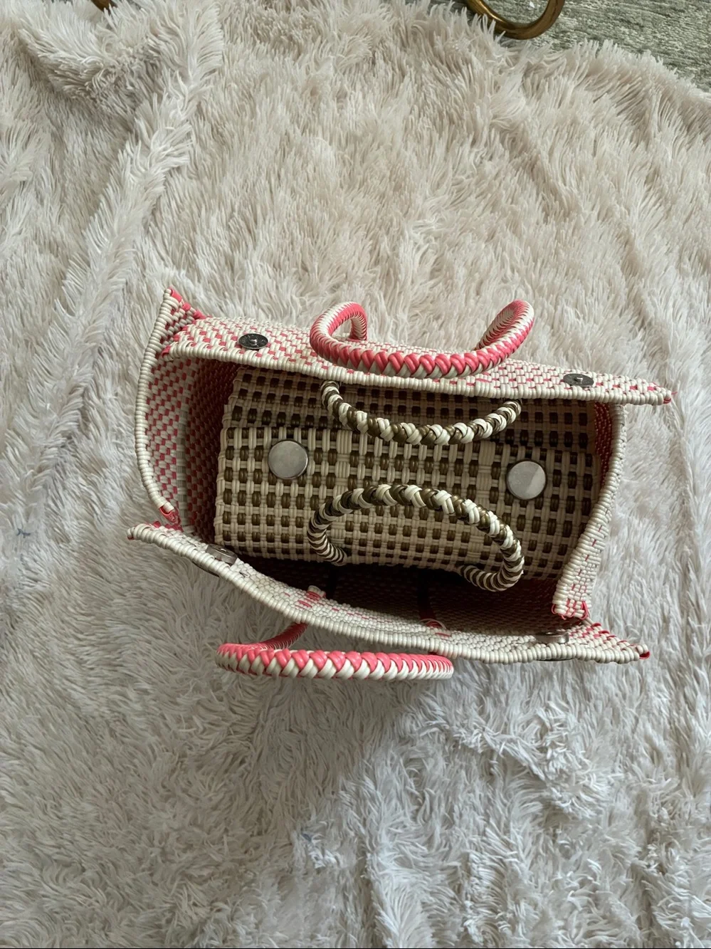 Set of 2 BCG Woven Totes- Pink & Cream and Brown and Cream